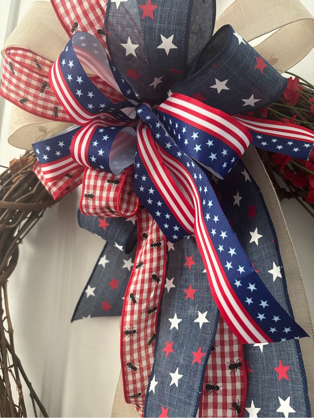 Patriotic 250th Star Stripe Bow  Picnic 🐜 - Red Wt Blue Multi-Holiday Final Sale